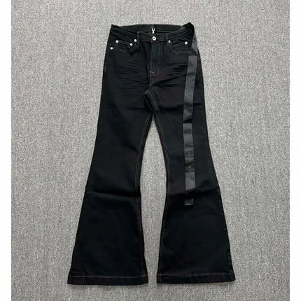 High Street RO Style Denim Pants Men's 24SS Basic Elastic Black Ribbon Loose Flared Streetwear Casual Jeans Pants Men Clothing
