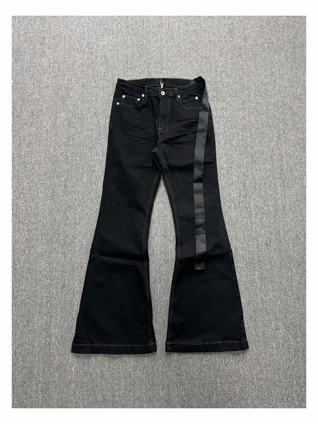 High Street RO Style Denim Pants Men's 24SS Basic Elastic Black Ribbon Loose Flared Streetwear Casual Jeans Pants Men Clothing
