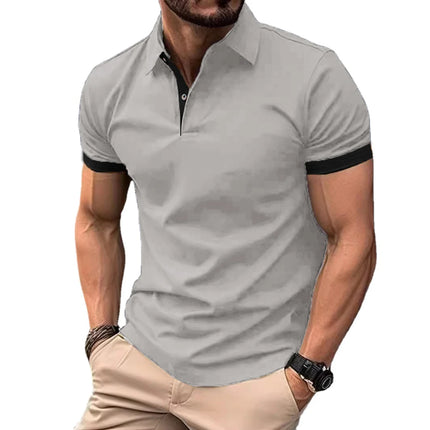Summer Men Polo Shirts Men Short Sleeve Shirt Contrast Color Lightweight Streetwear Casual Lapel Collar Tops