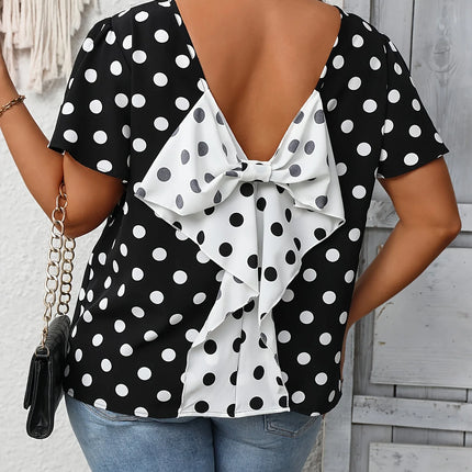 Plus Size Summer Elegant Spot Print Shirt for Women Casual Office Lady Bow Back Curve Clothing Female Blouses