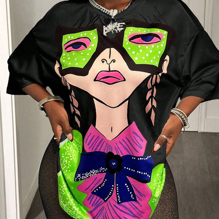 BamGleam Oversized T-shirt Loose Casual Hip-Hop Style Graphic Printed Women T-Shirt Summer Fashion Y2k Ladies Clothes Female Tee