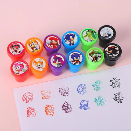 12PCS Hedgehog Children's Toy Seal Cartoon Seal Anime Sonic Pattern Children's Birthday Party Boy and Girl Birthday Party Gift
