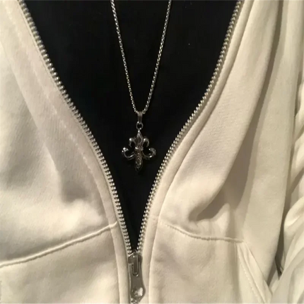 Vintage Cross Pendant Necklace Unisex Versatile Simple Long Sweater Chain Hip Hop Accessory