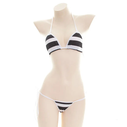 Sexy Lingerie Lolita Kawaii Blue Pink White Striped Mini Bikini Adult Cosplay Porn Women Bra Underwear Set Frenum Swimsuit