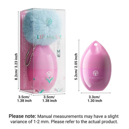 Fruit Flavored Lip Mask Egg Cherry Strawberry Blueberry Peach, Hydrating Reduces Lip Lines Lip Care, Portable Puff Ball Keychain