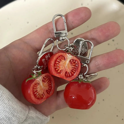 3D Red Tomato Keychain Resin Fruit Charm Cute Pendant for Phone Case/Bag Ideal Birthday Gift for Women And Girls