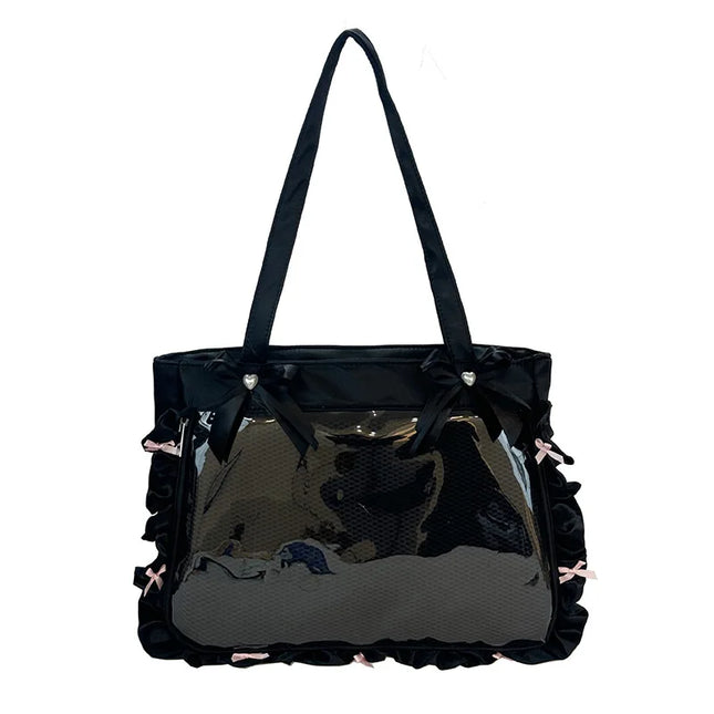Japan Style Anime Messenger Bag Large Capacity Preppy Style Shoulder Bag with Bow Ribbon Women Handbag