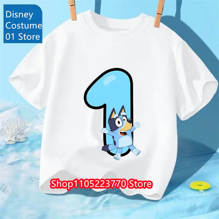 Kids Bluey Printed T-Shirt Autumn Winter Cartoon Short Sleeve Playwear Tee Comfortable Top for Boys Girls