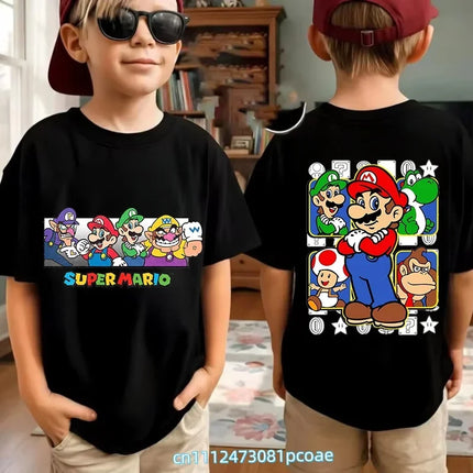 Super Mario Cartoon Pattern Unisex Cotton Short Sleeved O-neck Summer Short Sleeved Casual Adult/Children Role-playing T-shirt