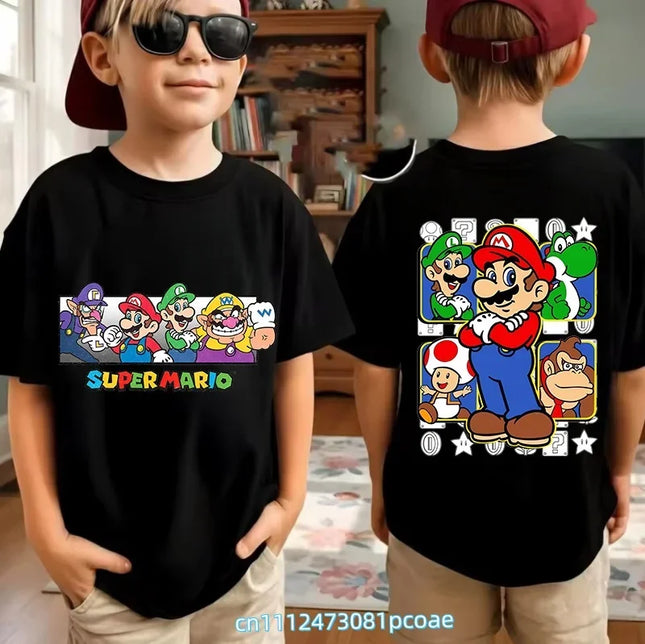 Super Mario Cartoon Pattern Unisex Cotton Short-Sleeved O-Neck Summer Casual Adult/Children Role-Playing T-shirt
