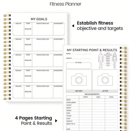 Fitness Planner Workout Journal, A5 Spiral Gym Log Book for Exercise Tracking Weight Loss & Training