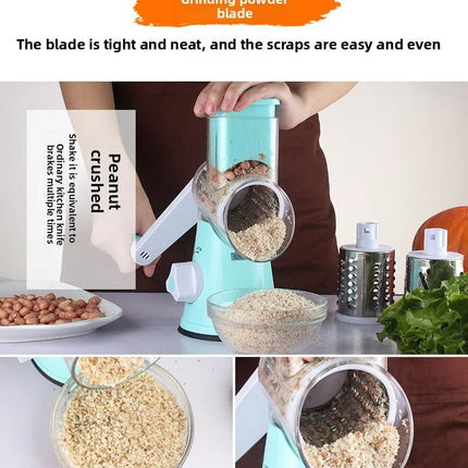 Rotary Cheese Grater Shredder Round Mandolin Slicer with Handle and 3 Drum Blades Kitchen Manual Vegetable Slicer Nuts Grinder