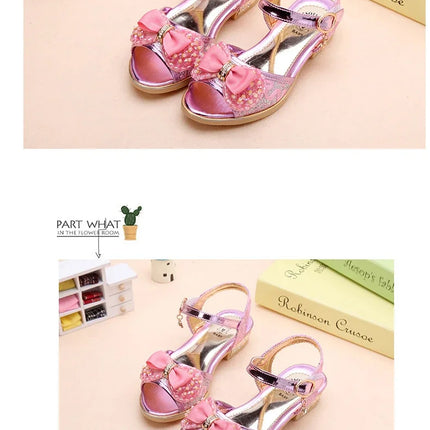 Girls Princess Shoes Summer Children High Heels Open-toe Party Wedding Toddlers Sandals Non-slip Kids Causal Sequins Beach Shoes