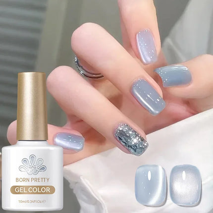 10ml Silver Water Blue & Green Cat Eye Magnetic Gel Nail Polish Nail Lacquer for Spring Summer Manicure DIY Salon Nail Supplies