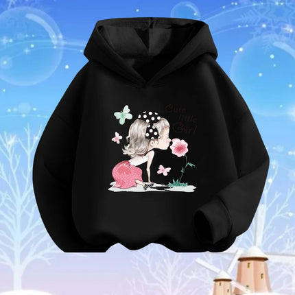 Pink Heart Flower Print Hoodies Girls Long Sleeve Pullover Loose Sweatshirt Spring Autumn Cotton Basic Top Fashion Clothes