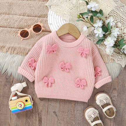 Fashion Bowknot Knitted Baby Girls Sweaters Long Sleeves Outwear Newborn Infant Knitwear Jumpers 1-3Y Toddler Pullovers Clothing