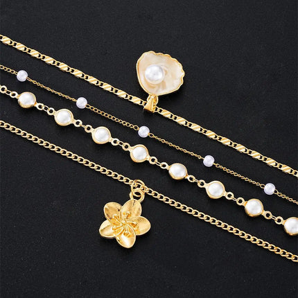 European and American Personalized New Flower Pendant Pearl Stacked Necklace Fashionable Retro French Long Sweater Chain