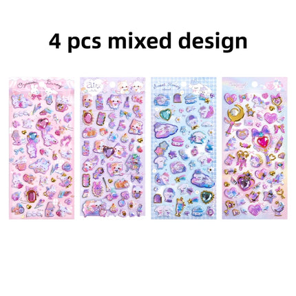 1pc/4pcs Kawaii Delicate 3D Relief Stickers Gemstone Gilding Stickers Scrapbooking Diy Journal Stationery Sticker Deco School