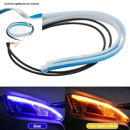 LED DRL Car Daytime Running Light Flexible Waterproof Strip Auto Headlights White Turn Signal Yellow Brake Flow Lights 12V