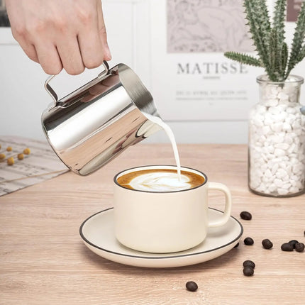 12oz Thickened Stainless Steel Coffee Latte Art Pitcher Scale Pointed Spout Milk Frothing Jug Barista Professional Coffee Tool