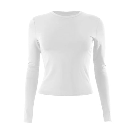 Women Fashion Casual Long Sleeve T-Shirt Lady Minimalist Style Solid Color Round Neck Top Female Casual Skinny Daily Clothes