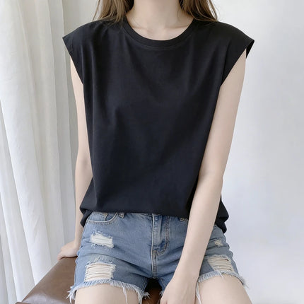 Women's Loose Sleeveless Tank Top Summer Casual Vest Basic Daily T-shirt Sweet Style Suitable For Students Stretchy Soft Women's Wear