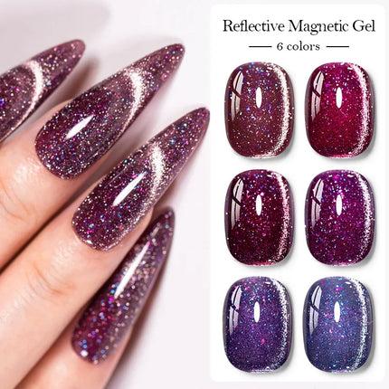 7ml Cat Reflective Magnetic Gel Nail Polish Purple Red Glitter Semi Permanent UV Gel Varnish Soak Off Nail Supplies Manicure DIY