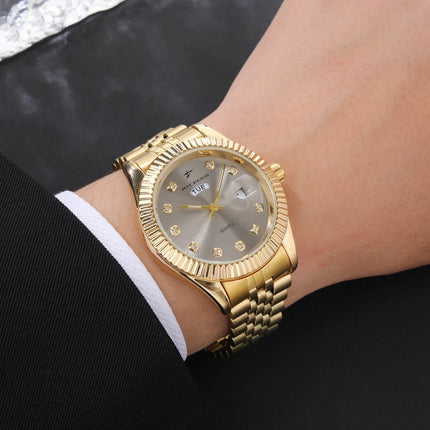 Classic Men's Steel Strap Luxury Wristwatch Business Calendar Stainless Steel Round Male Quartz Watches Clock Wristwatches ﻿