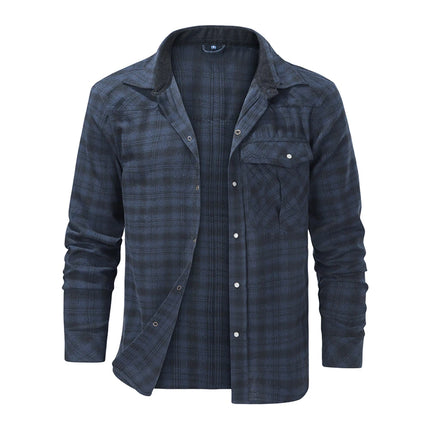 Men's Shirts Spring Flannel Long Sleeve Plaid Checkered Brushed Casual Western Cowboy Pearl Snap Shirt Popular Clothes US Size