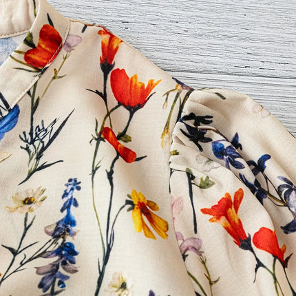 Ladies Floral Print Bubble Sleeve Casual Vacation 7/8 Length Shirt Elegant Feminine Summertime Top for Women