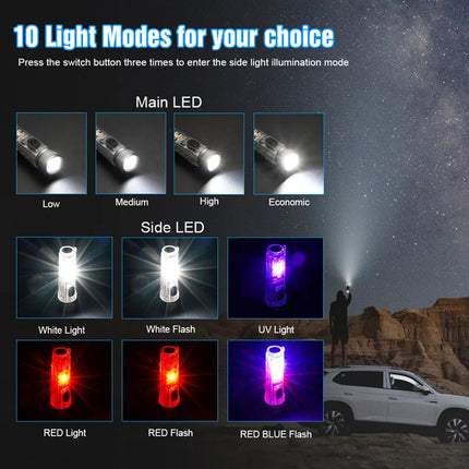 V3 EDC Flashlight Mini Keychain 900LM Super Bright Multifunctional LED Torch USB Rechargeable Waterproof Camping Lantern