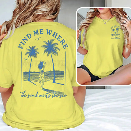 "Find Me Where The Sand Meets The Sea" T-shirts Women Vintage Ocean Beach Series Casual Short Sleeve Y2K Tops Summer Tshirts
