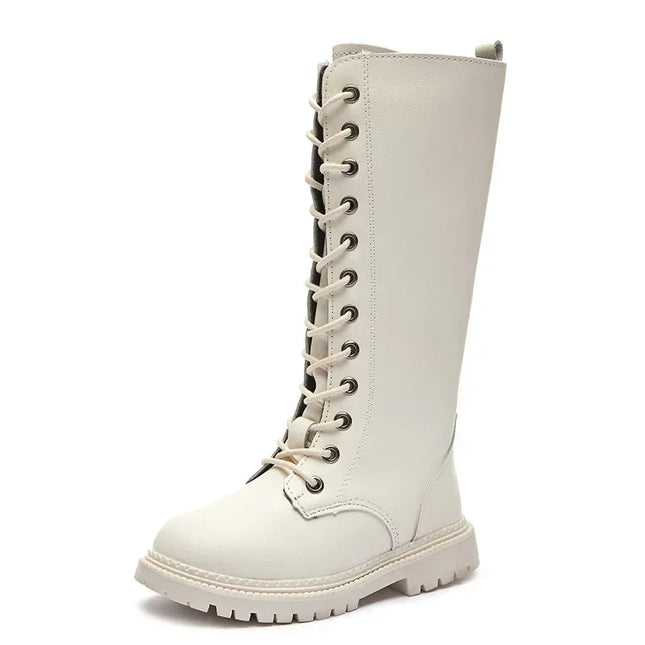 Girls Long Boots Children Knee-High Fashion Motorcycle Boots Rubber Soft Platform for Princess Kids High Boots Classic Winter