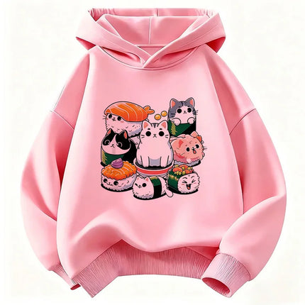 Funny Sushi Cat Food Design Printed Hoodie Kids Cat Children's Sweatshirt Hoody for Boys Girls Spring Y2k Casual Hoodies