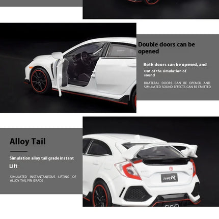 1:32 Honda Civic Type-R Alloy Sports Car Diecast Metal Model Car Central Control Ornaments Miniature Car Model Kids Toys Present