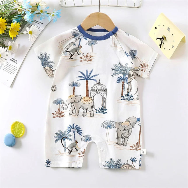 Cute Baby Cartoon Jumpsuit Summer Short-Sleeved Thin Cotton Newborn Infant Clothing Bodysuit Boys Girls Crawling Clothes Rompers