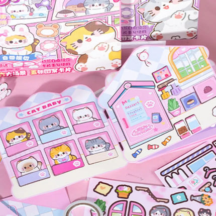 Kawaii Montessori Magnetic Quiet book Handmade Paper Cat Sticker Book 3D Hand Ledger DIY Busy Book Girls