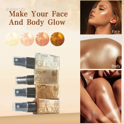 Shimmer Oil Spray Waterproof Long Lasting Moisturizing Gold Bronze Contour Brightening for Face Body Sparkle Liquid Highlighter