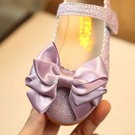 Girls Leather Shoes for Toddlers Kids Big Children Flats Glitter with Bow-knot Princess Sweet Bling Dress Shoes for Dance Party