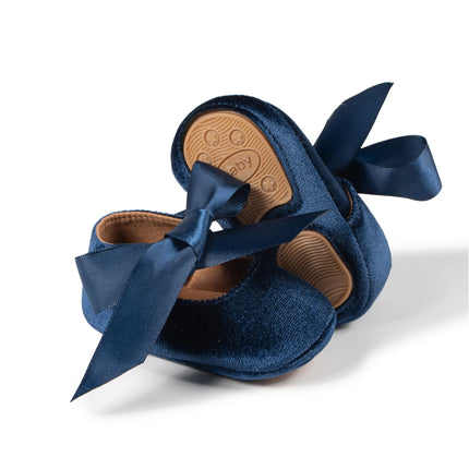 Newborn Baby Girls Dress Shoes Bowknot Ribbon Princess Infant Toddler Rubber Non-slip Flat First Walkers Crib Shoes Mary Jane