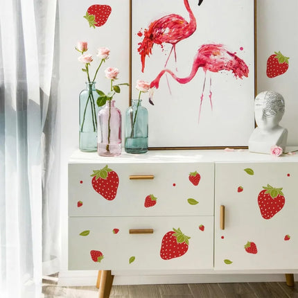 Transparent strawberry wall stickers are removable and cute, suitable for bedrooms, dormitories, dining rooms, kitchens, and bat