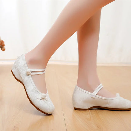 Fashion Embroidery Chinese Style Low-heel Women Shoes Elegant Casual Zapatos Vintage Woman Cloth Single Shoes Ethnic Style