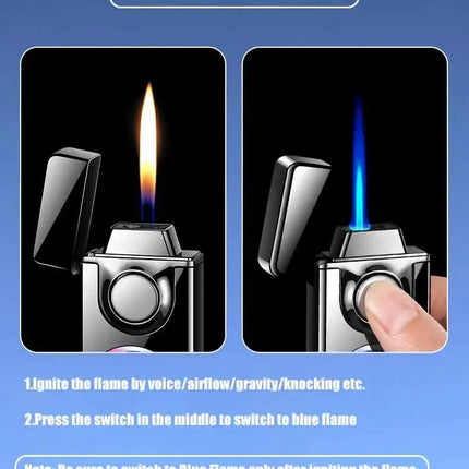2025 Voice Controlled Ignition Gas Lighter 4 Ignition Methods Battery Display Open Fire Switching Jet Fire USB Electric Lighters