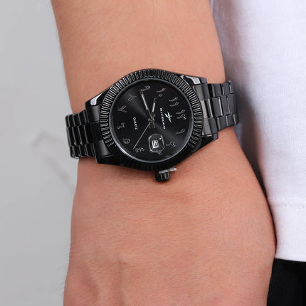 Trendy Black Warrior Fashion Business Quartz Watch Black Steel Strap Simple Scale Date Display Versatile Texture Men's Watch
