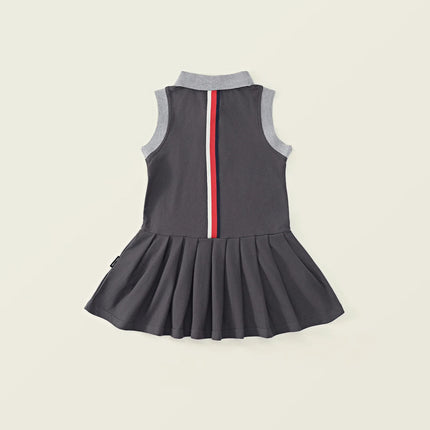 Summer Kids Brother Sister Look Turn Down Collar Kid Girl Pleated Sleeveless Dress Muslin Spliced Raglan Sleeve Top Shorts Suits