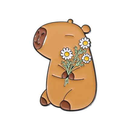 Cute Capybara Enamel Pins Cartoon Animal  Metal Brooches Shirt Backpack Lapel Badge Jewelry Gift for Kids Friends