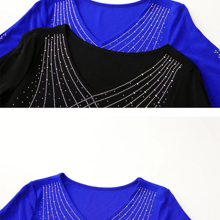 2025 Spring Summer Mesh Tops Korean Fashion Diamond T Shirt Slim 3/4 Sleeve Hollow Out Casual Women Shirt