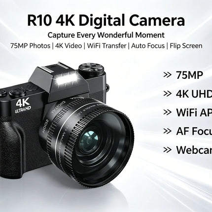 4K Digital Camera for Photography 16X Digital Zoom Vlogging Camera for YouTube 64MP WiFi Auto Focus Video Camera 3" Flip Screen