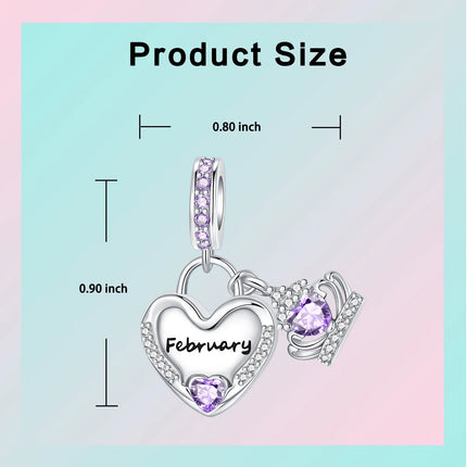 925 Sterling Silver January-December Birthday Stone Love Zircon Pendant Bead Fit Charms Necklace Bracelet Women Jewelry DIY Gift