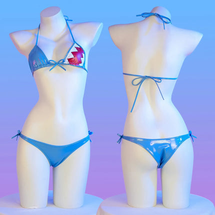Cute Shark Pool Parry Anime Comics Girl Bikini Swimsuit Gawr Gura Cosplay PU Swimsuit Split Bathing Suit Low Waist Leather Outfi